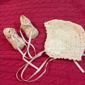 Handmade baby bonnet and shoes